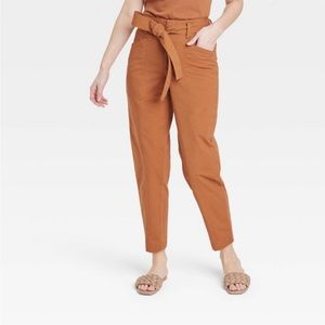 NWT A New Day Brown High-Rise Tapered Ankle Tie Front Pants Size 12